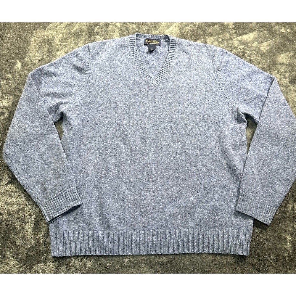 Brooks Brothers Scottish LambsWool Sweater Men's LARGE V-Neck‎ Pullover Blue